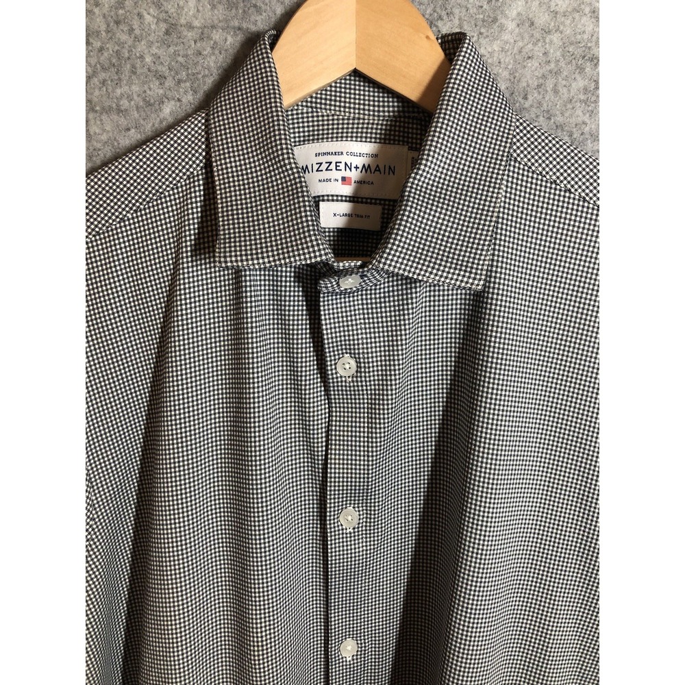 Mizzen and Main Shirt Mens XL Black Check Trim Fit Performance Stretch Spinnaker